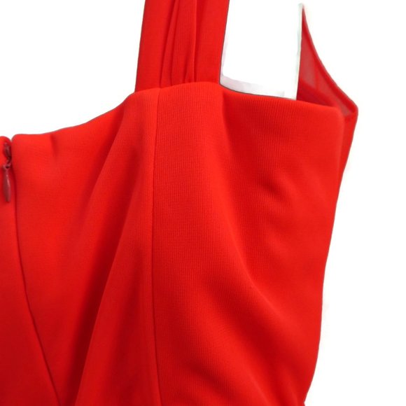 Cache Cocktail Dress Rhinestone Brooch Neon Red Ruched Padded Bra Zip Back USA 4 - Picture 9 of 15